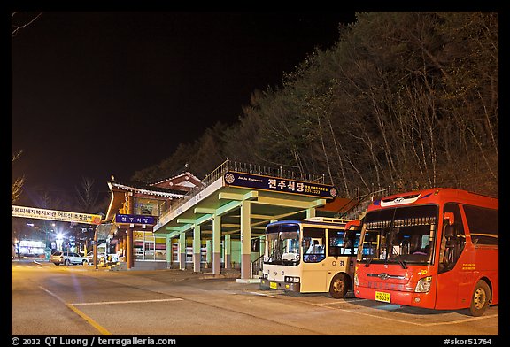 Bus station near Haeinsa at night. South Korea (color)