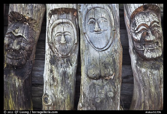 Sculptures on wood stems. Hahoe Folk Village, South Korea (color)