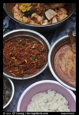 Dishes with kimchee ingredients. Gyeongju, South Korea (color)