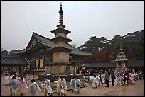 Schoolchildren visiting main courtyard, Bulguk-sa. Gyeongju, South Korea (color)