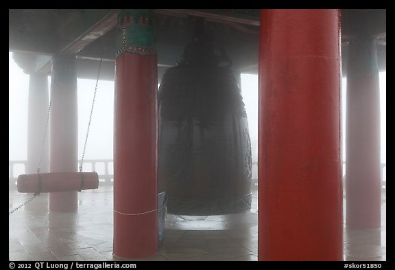 Bell in fog, Seokguram. Gyeongju, South Korea (color)