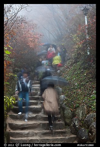 Blurred Visitors on rainy day, Seokguram. Gyeongju, South Korea