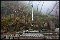 Stones and lantern in fog, Seokguram. Gyeongju, South Korea