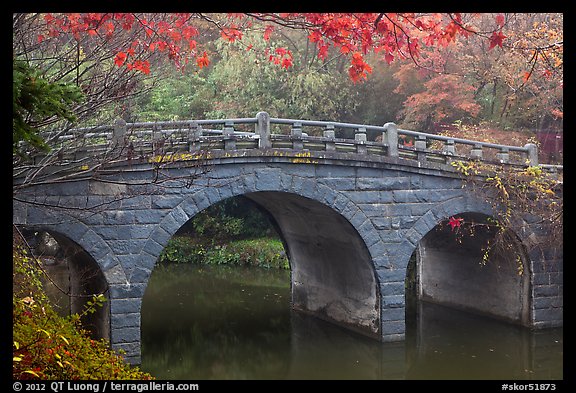 Stone bridge and fall colors, Bulguk-sa. Gyeongju, South Korea (color)