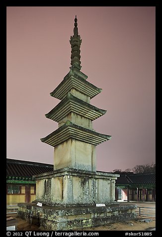 Seokgatap (Sakyamuni) pagoda by night, Bulguk-sa. Gyeongju, South Korea (color)