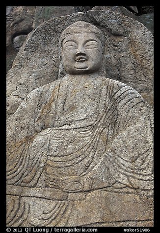 Seated Seokgayeorae rock carving, Namsan Mountain. Gyeongju, South Korea (color)