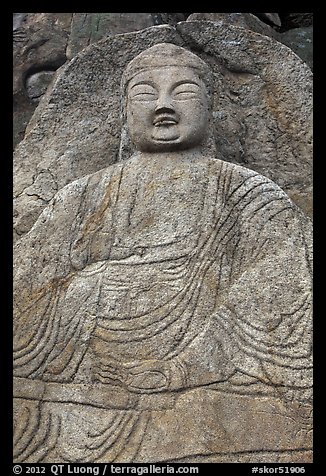 Seated Seokgayeorae rock carving, Namsan Mountain. Gyeongju, South Korea