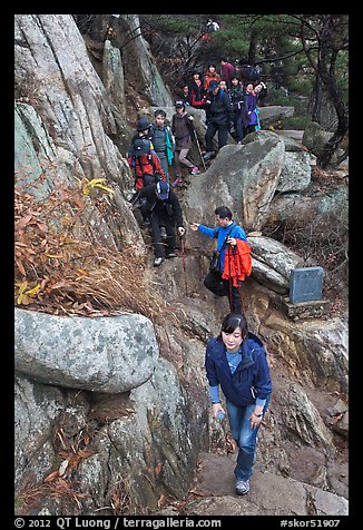 Hikers on trail, Mt Namsan. Gyeongju, South Korea (color)