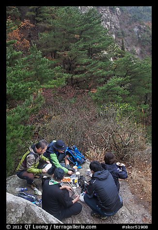 Hikers picniking, Namsan Mountain. Gyeongju, South Korea