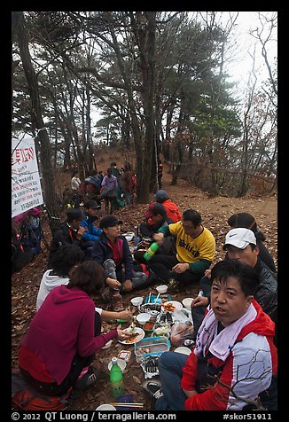 Summit picnic, Geumosang Peak, Mt Namsan. Gyeongju, South Korea (color)