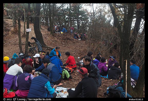 Summit lunch, Geumobong Peak, Mt Namsan. Gyeongju, South Korea (color)