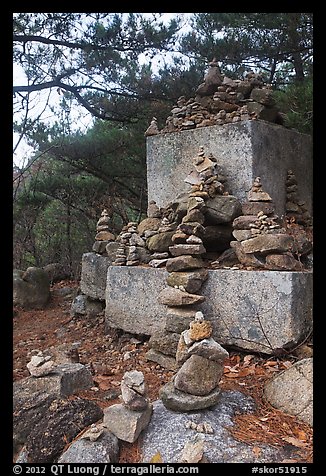 Cairns and monument, Namsan Mountain. Gyeongju, South Korea