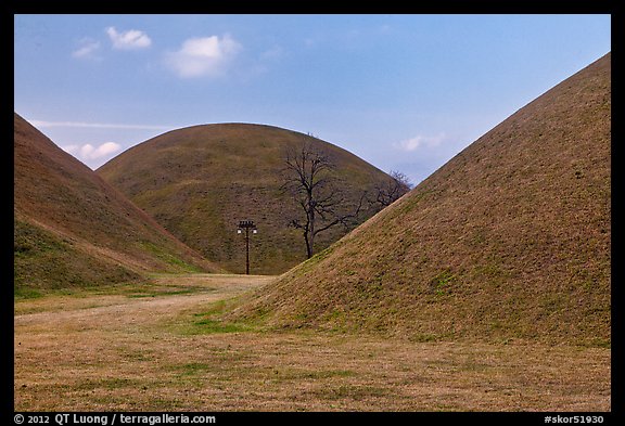Large burial mounds. Gyeongju, South Korea (color)