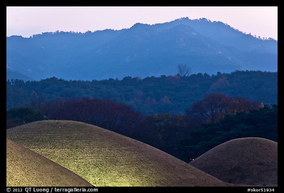 Burial mounds and hills. Gyeongju, South Korea (color)