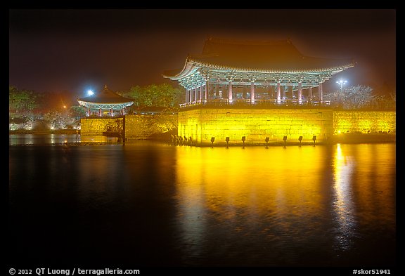 Anapji Pond at night. Gyeongju, South Korea