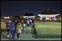 Crowd visiting Anapji Pond at night. Gyeongju, South Korea