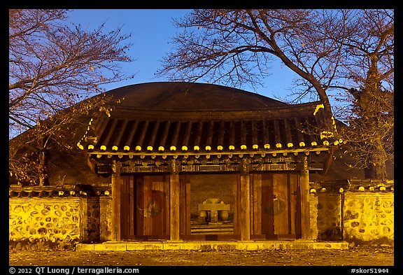 Royal tomb of King Michu of Silla by night. Gyeongju, South Korea (color)