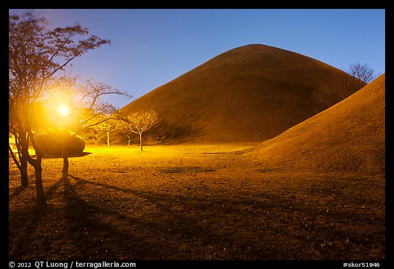 Tumuli at night. Gyeongju, South Korea (color)