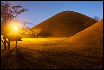 Tumuli at night. Gyeongju, South Korea