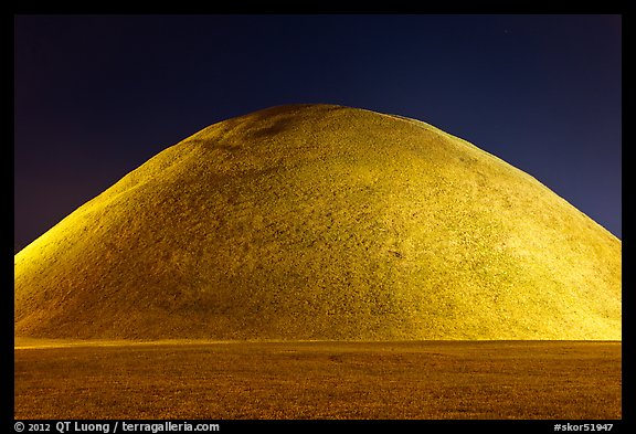 Grassy burial mound at night. Gyeongju, South Korea