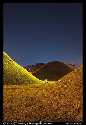 Grassy burial tumulus at night. Gyeongju, South Korea (color)