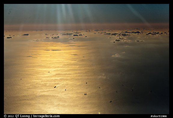 Aerial view of sea in early morning, Busan. South Korea (color)