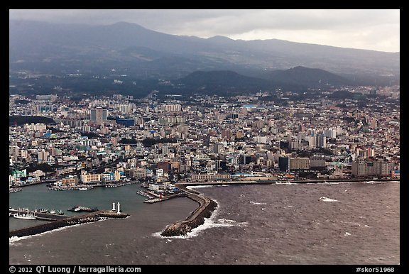 Aerial view of Jeju-Si. Jeju Island, South Korea (color)