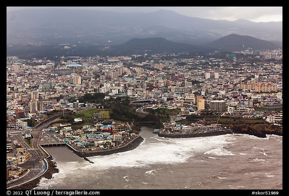 Aerial view of Jeju City. Jeju Island, South Korea (color)