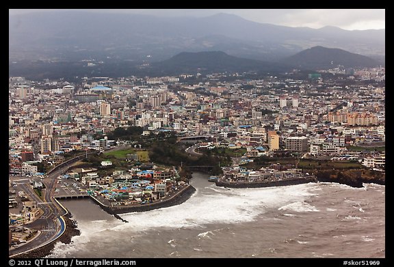 Aerial view of Jeju City. Jeju Island, South Korea