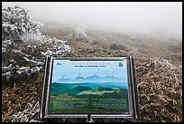 Sign and landscape with no visibility, Hallasan. Jeju Island, South Korea (color)