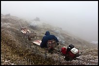 Man riding monorail on mountain, Mount Halla. Jeju Island, South Korea (color)