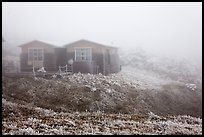 Witseoreum shelter in fog, Mount Halla. Jeju Island, South Korea