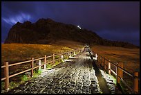 Path to  Seongsang Ilchulbong at night. Jeju Island, South Korea