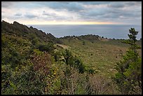 View over crater and ocean,  Seongsang Ilchulbong. Jeju Island, South Korea