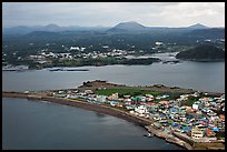 Seongsang Ilchulbong and volcanoes from above. Jeju Island, South Korea (color)