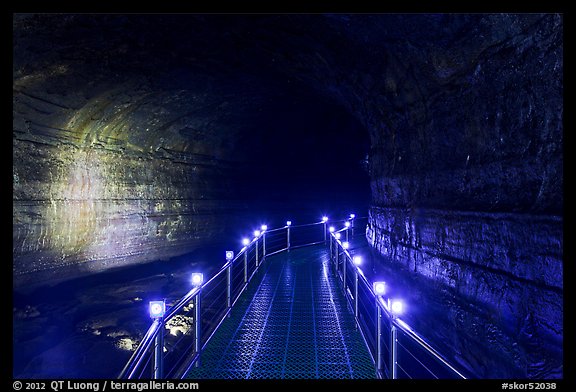 Metal walkway in Manjanggul cave. Jeju Island, South Korea (color)