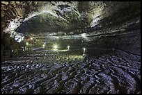 Floor with hardened lava flow in  Manjanggul cave. Jeju Island, South Korea