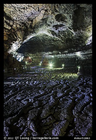 Hardened lava braids on floor of Geomunoreum. Jeju Island, South Korea