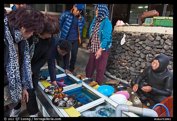 Seafood for sale by Haeneyo women. Jeju Island, South Korea (color)