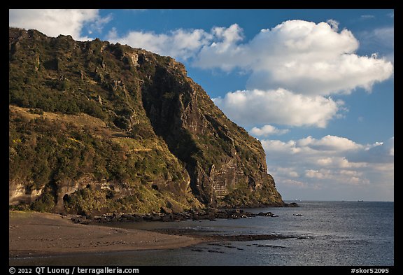 Steep cliffs of Seongsang Ilchulbong. Jeju Island, South Korea