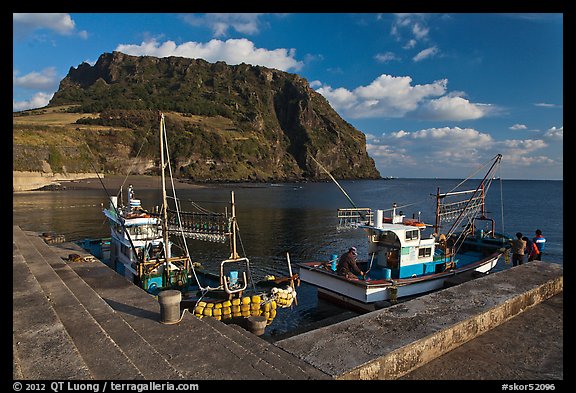 Fishing boats, Seongsang Ilchulbong. Jeju Island, South Korea (color)