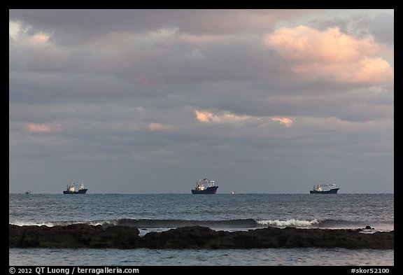 Fishing boats offshore. Jeju Island, South Korea