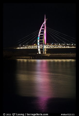 Suspension bridge at night, Seogwipo-si. Jeju Island, South Korea (color)
