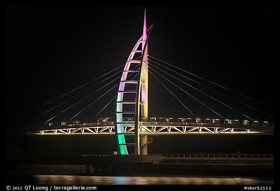Suspension bridge with colored lights, Seogwipo. Jeju Island, South Korea (color)