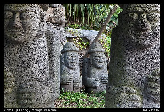 Dolharubang statues (grand father statues made of basalt rock), Seogwipo. Jeju Island, South Korea (color)