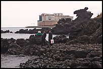 Businessmen on shore near Yongduam Rock, Jeju-si. Jeju Island, South Korea ( color)