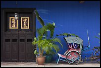 Trishaw, plant and door, Cheong Fatt Tze Mansion. George Town, Penang, Malaysia