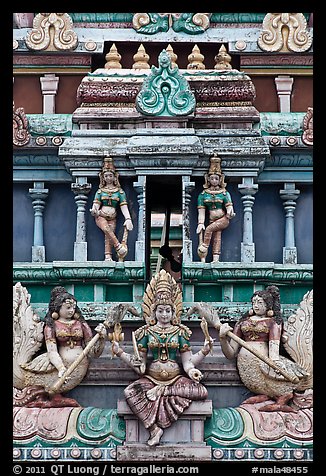 Tower detail, Sri Mariamman Temple. George Town, Penang, Malaysia (color)