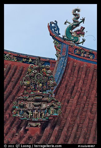 Roof detail, Kuan Yin Teng Chinese temple. George Town, Penang, Malaysia (color)