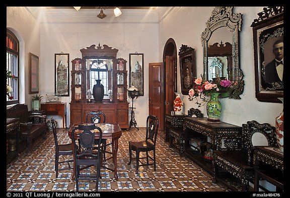 Room with furniture inside Pinang Peranakan Mansion. George Town, Penang, Malaysia